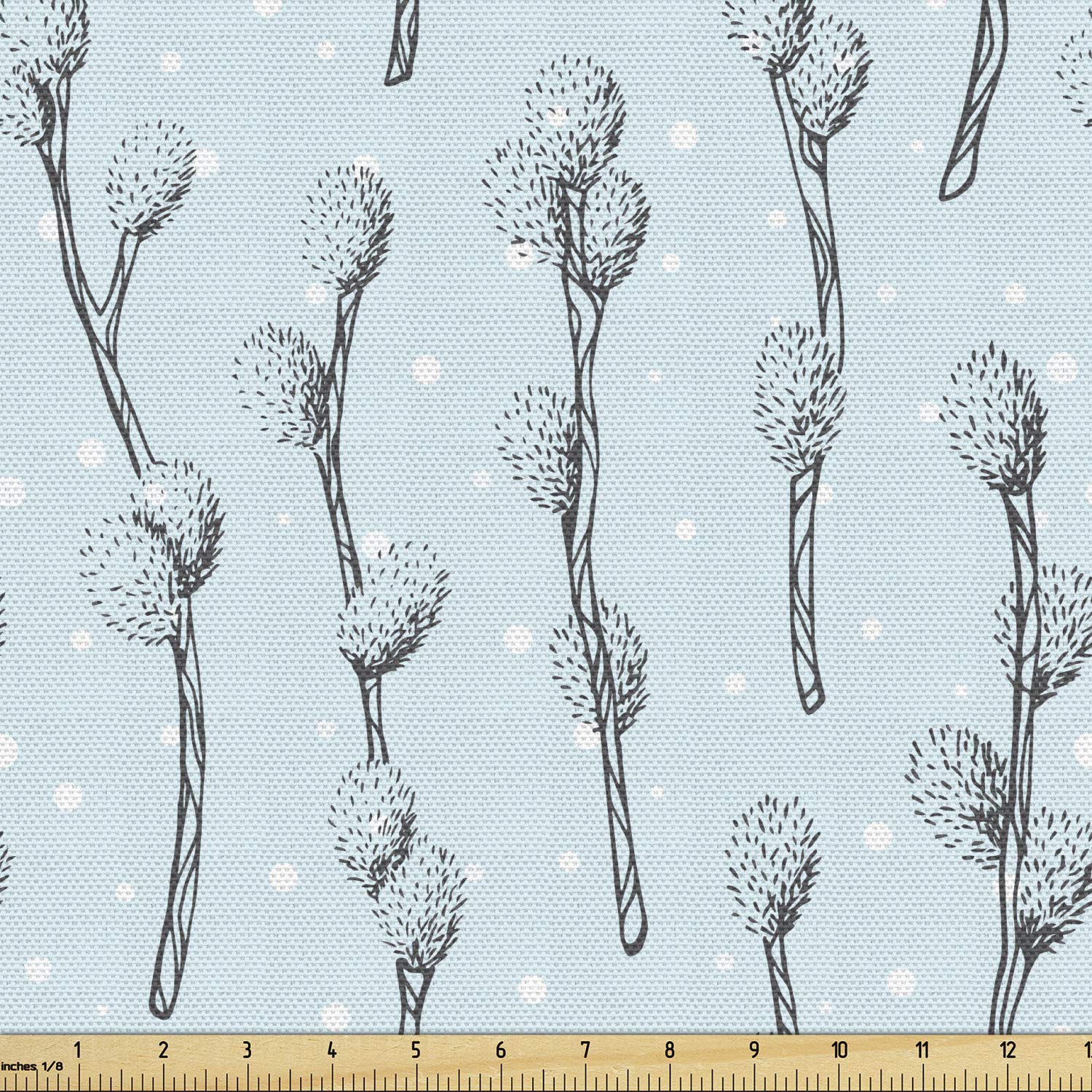 Ambesonne Floral Fabric by The Yard - Spring Willow Branches with White Polka Dots Doodle Pattern | Decorative Upholstery Fabric for Sofa, Curtains & Home Decor | 10 Yards Pale Blue Dark Blue Grey | Perfect for DIY Projects, Pillow Covers & Table Runners