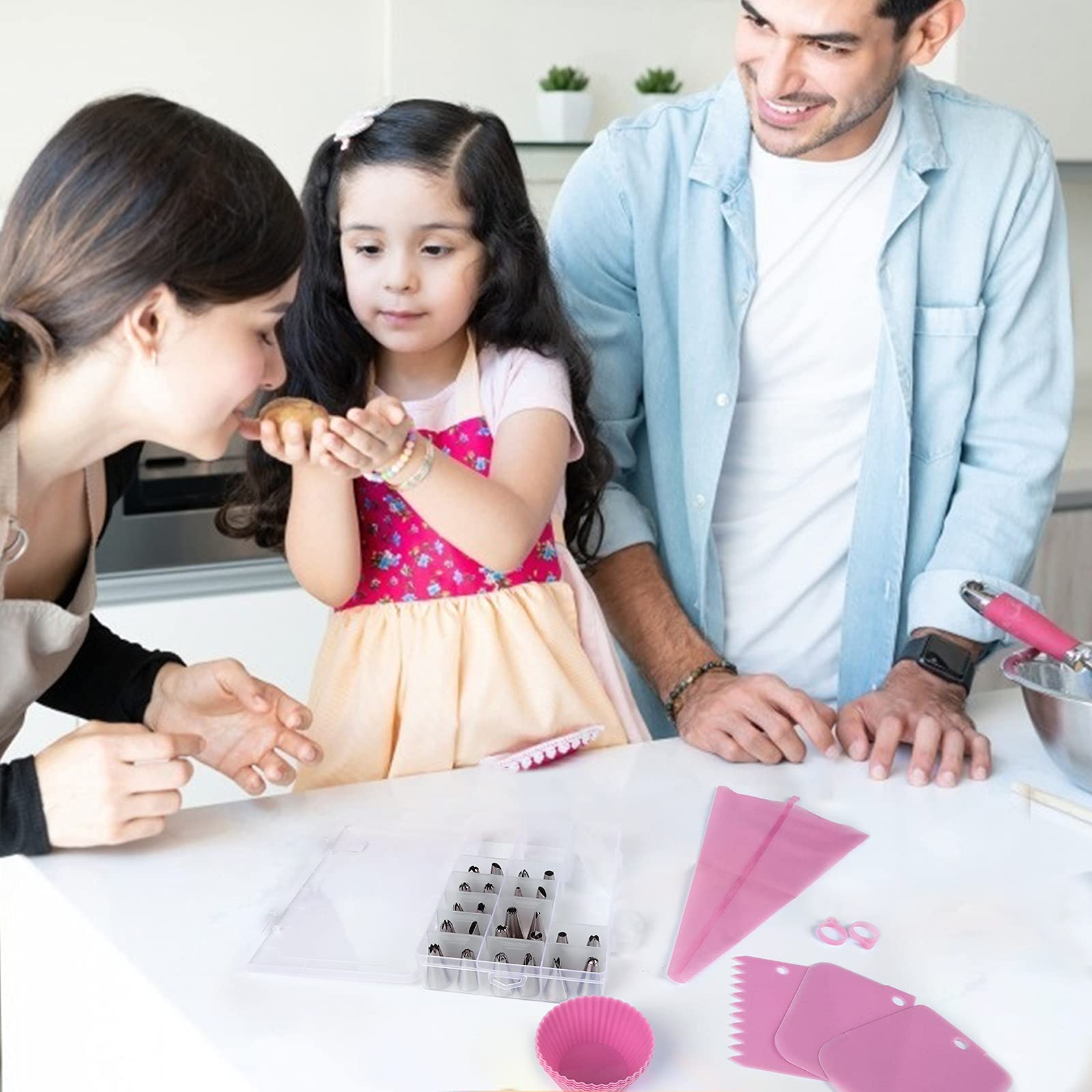 NANAKKI 35PCS Professional Cake Decorating Kit - 24 Icing Tips & Silicone Piping Bags with Storage Box (Pink) | Perfect for Birthday Cakes, Cupcakes, Cookies & Pastry Decorating