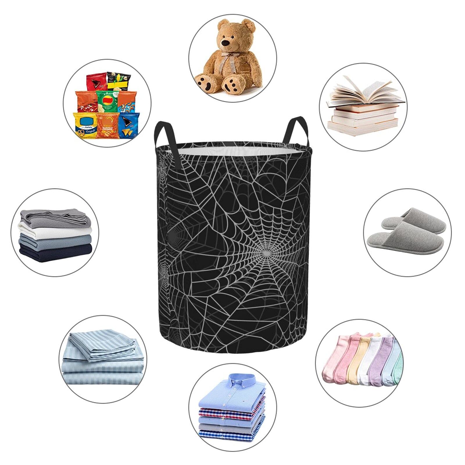 Funny Halloween Spider Web Collapsible Laundry Basket with Handle - Waterproof Fabric Hamper for Dirty Clothes, Toys & Bathroom Storage - Large Collapsible Organizer Bin for Home, Dorm & Laundry Room
