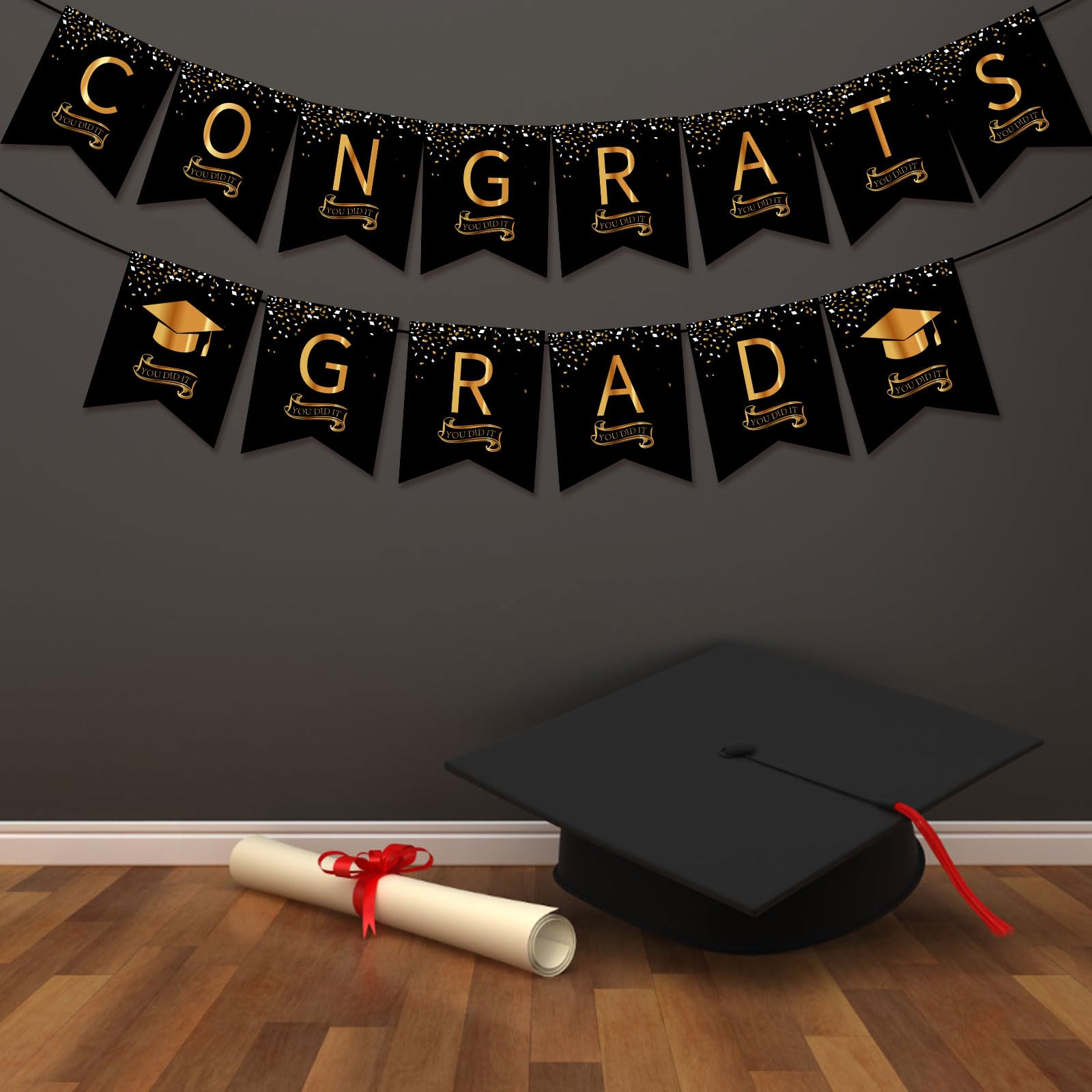 Class of 2024 Graduation Banner - Black & Gold Congrats Grad Decorations for 2024 Graduation Party, Wall Decor & Photo Backdrop - Perfect for High School & College Graduation Celebrations