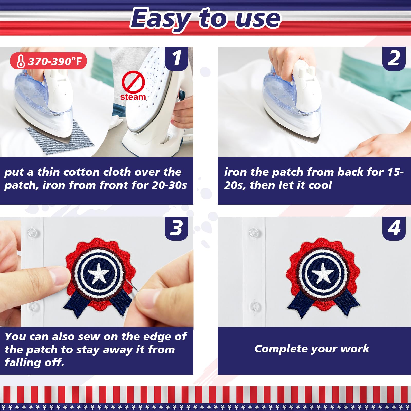 12Pcs 4th of July Iron On Patches - American Flag Patriotic Embroidered Appliques for Clothing, Hats, Jeans & Backpacks | Independence Day Decorations & DIY Craft Supplies for Festive Celebrations