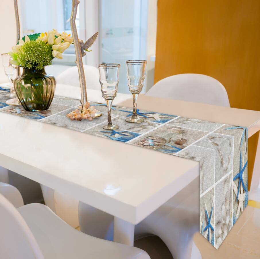 AUUXVA 13x90 Inches Long Beach-Themed Table Runner - Summer Seashell Print Polyester Tablecloth for Dining, Kitchen, Coffee Tables - Perfect for Home Decor, Parties, Banquets & Holiday Celebrations | Coastal & Nautical Theme Decor