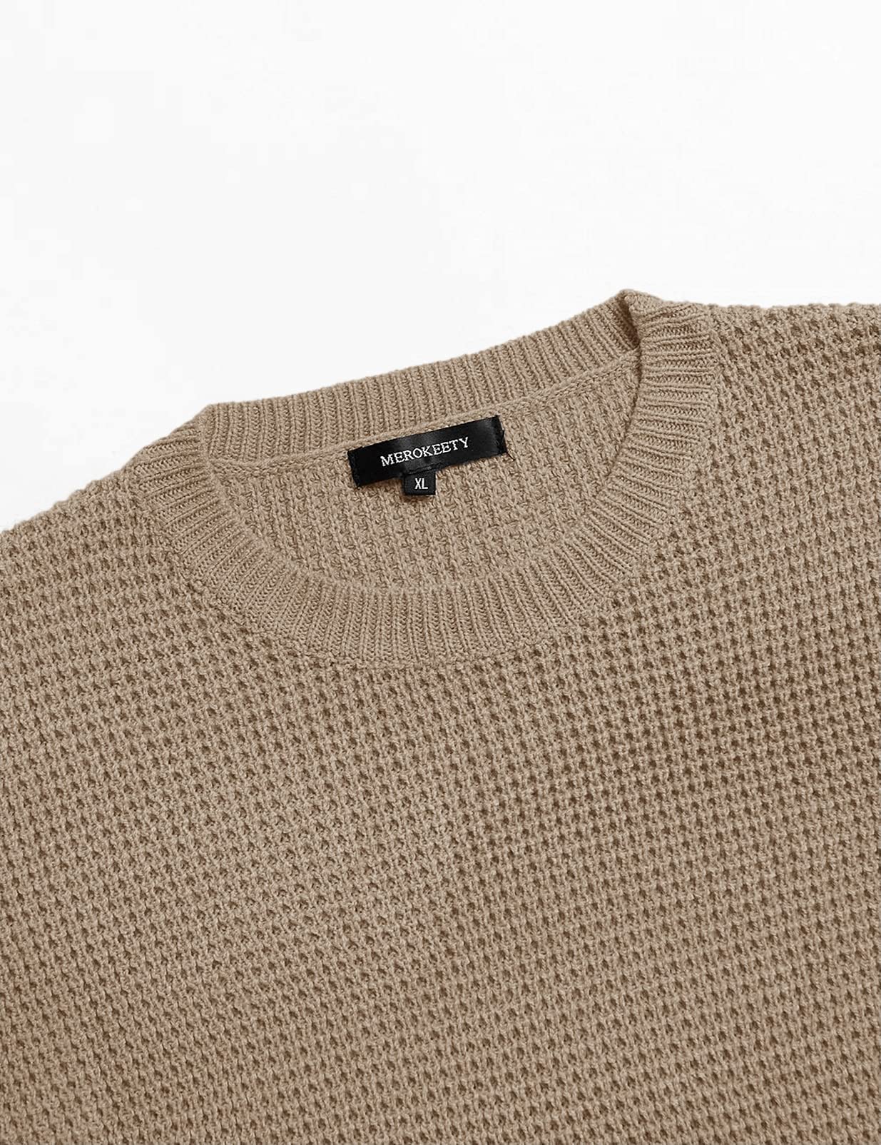 MEROKEETY Women's 2024 Long Sleeve Waffle Knit Sweater - Crew Neck Solid Color Pullover Jumper Tops for Women | Cozy Fall Winter Casual Wear, Office Outfits & Weekend Layering