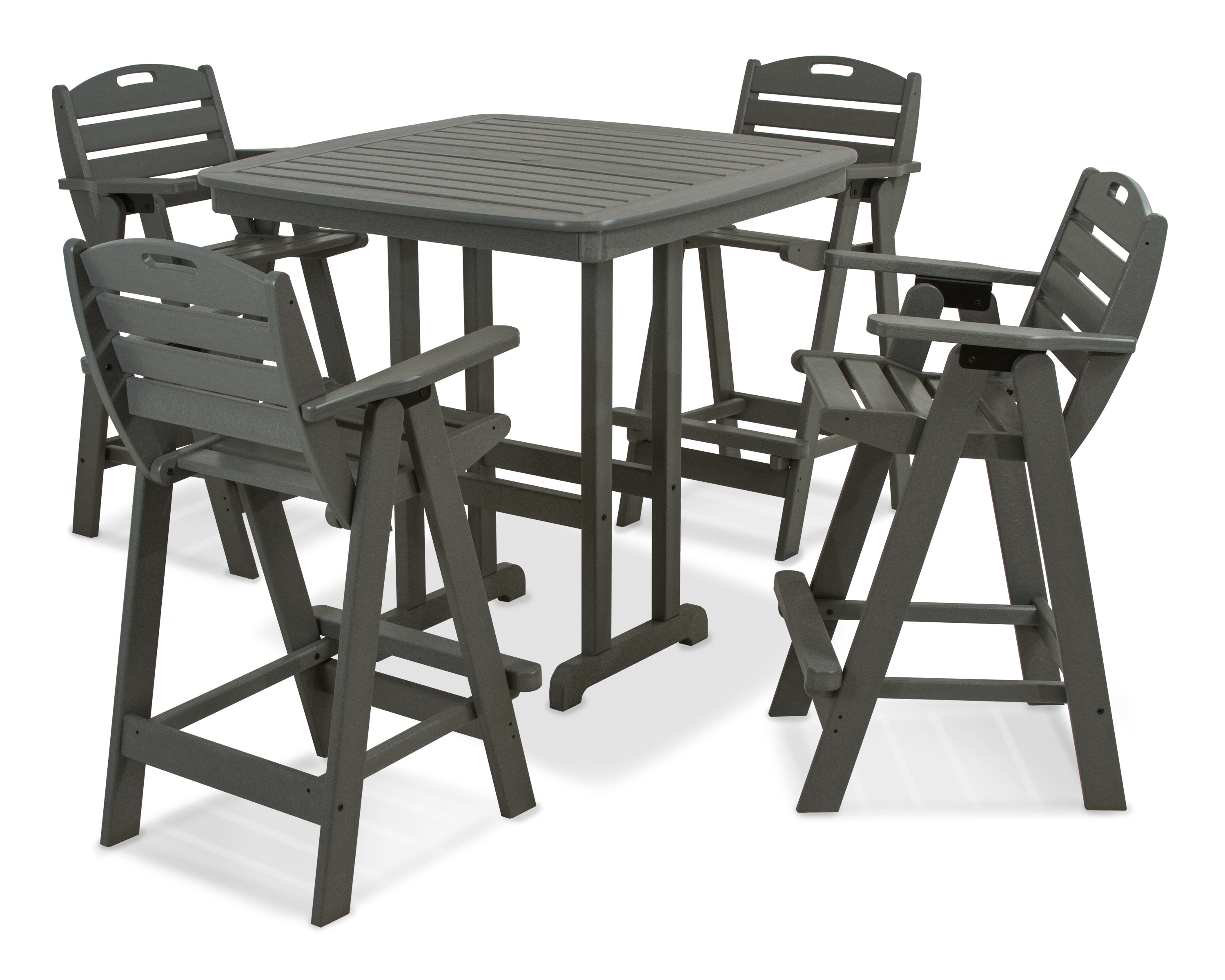 POLYWOOD Nautical 5-Piece Outdoor Bar Set - Durable All-Weather Wicker Patio Furniture for Poolside, Deck, or Backyard Entertaining