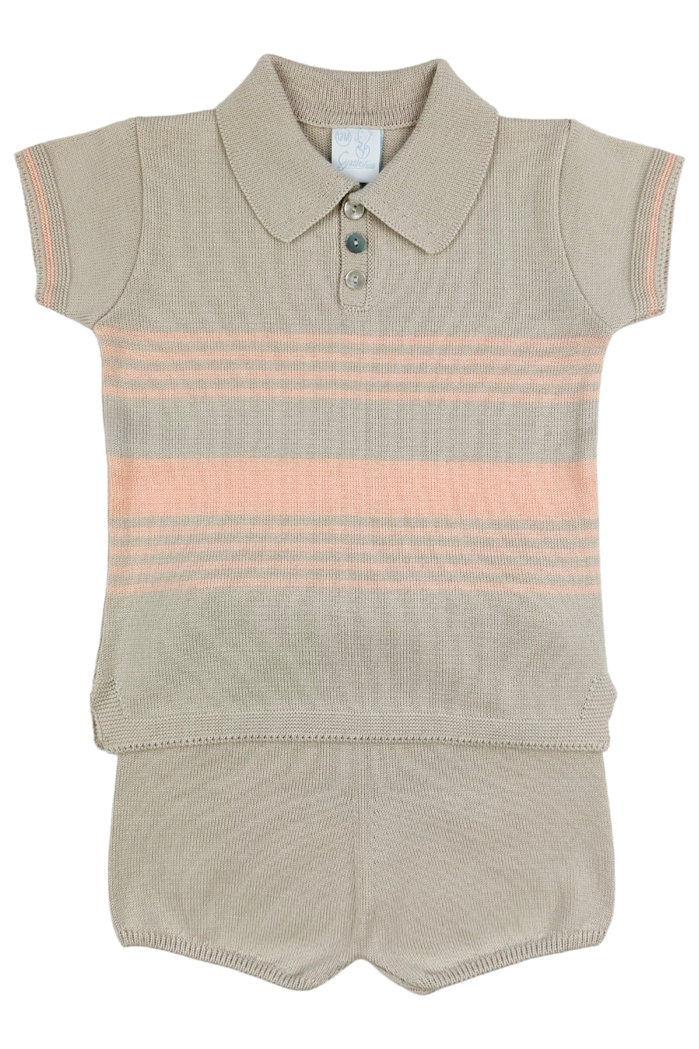 Timmy Stone & Peach Stripe Knit Top & Shorts Set - Women's Casual Summer Outfit for Beach, Vacation and Street Style