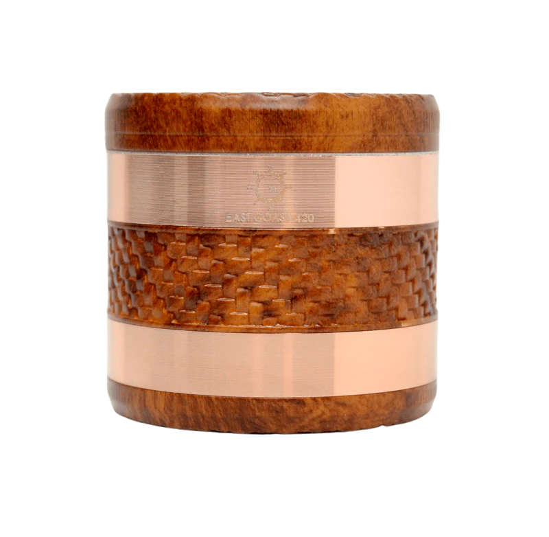 Premium EC420 63mm 4-Piece Wooden Grinder with Copper Accents - Orange & Copper Design for Smooth Herb Grinding - Perfect for Travel, Camping & Home Use