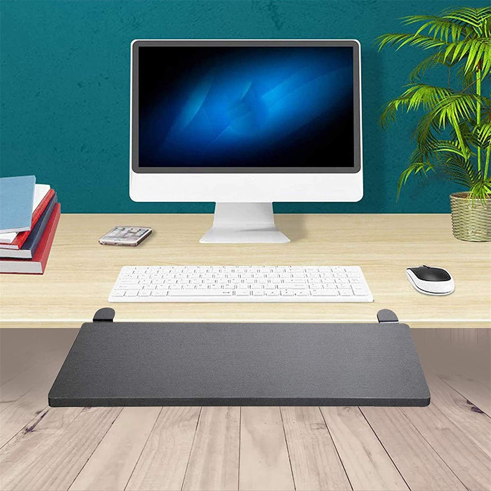 LIJCC Under Desk Keyboard Tray - 25x9.8 Inch Clamp-On Computer Keyboard & Mouse Drawer for Home & Office - Ergonomic Workspace Solution for Desks, Gaming Setups & Compact Spaces