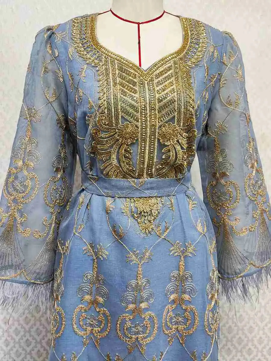 Elegant Eid Outfits for Women - Sparkling Sequins & Embroidery Muslim Caftan Kaftan Dress Jalabiya - Perfect for Eid Celebrations, Weddings & Special Occasions