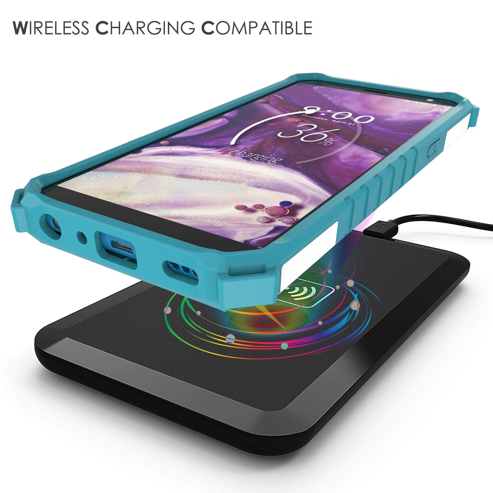Military Grade Hybrid Shockproof Case with Stand - Dual Layer Protective Cover for LG K40/Solo LTE/X4/Harmony 3/Xpression Plus 2 (Blue Butterfly Design) - Perfect for Outdoor Activities, Work & Daily Protection
