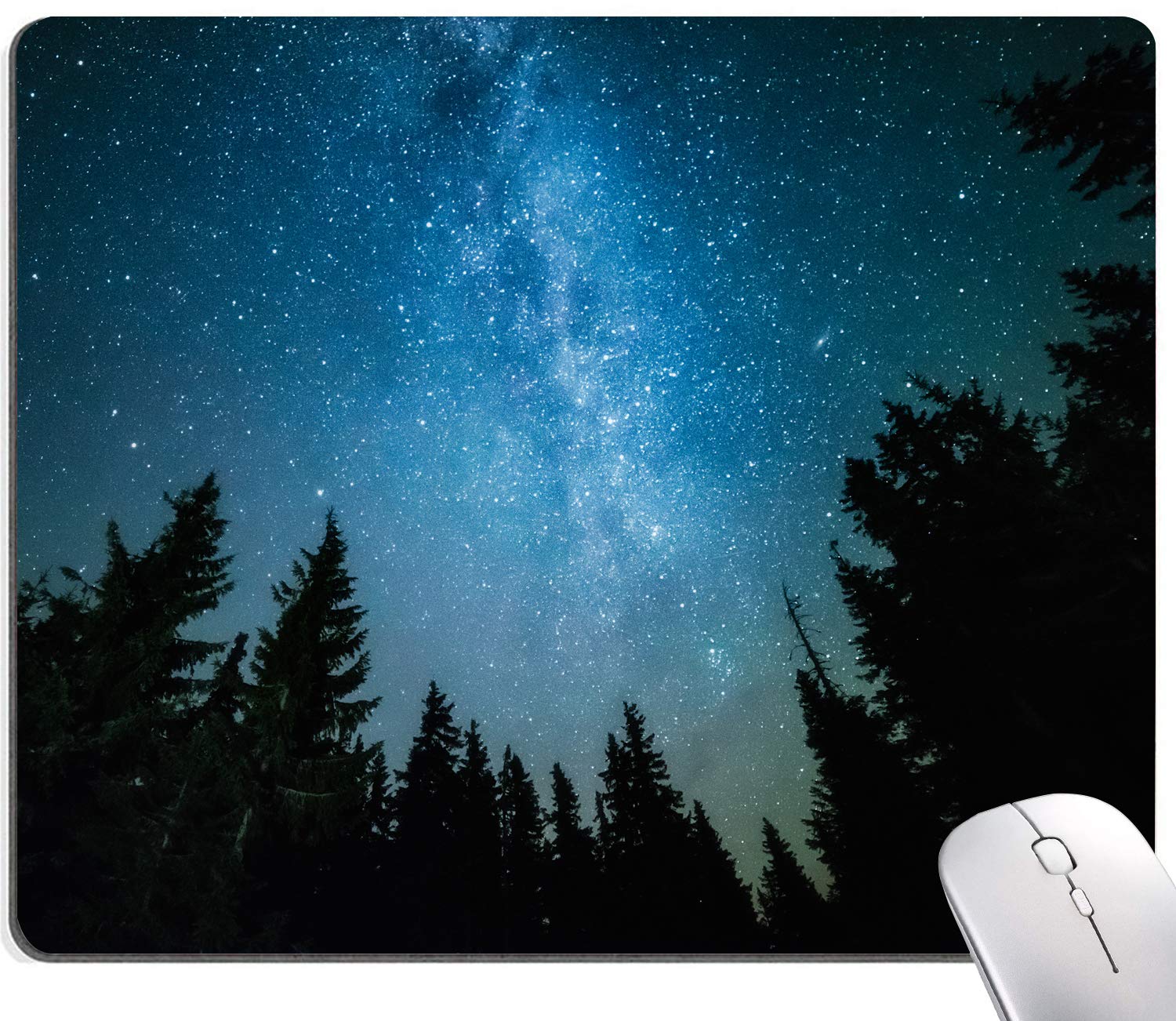Milky Way Galaxy Pine Trees Mouse Pad - Non-Slip Rubber Gaming Mouse Pad for Computer & Laptop - Perfect for Office Work, Gaming & Home Use