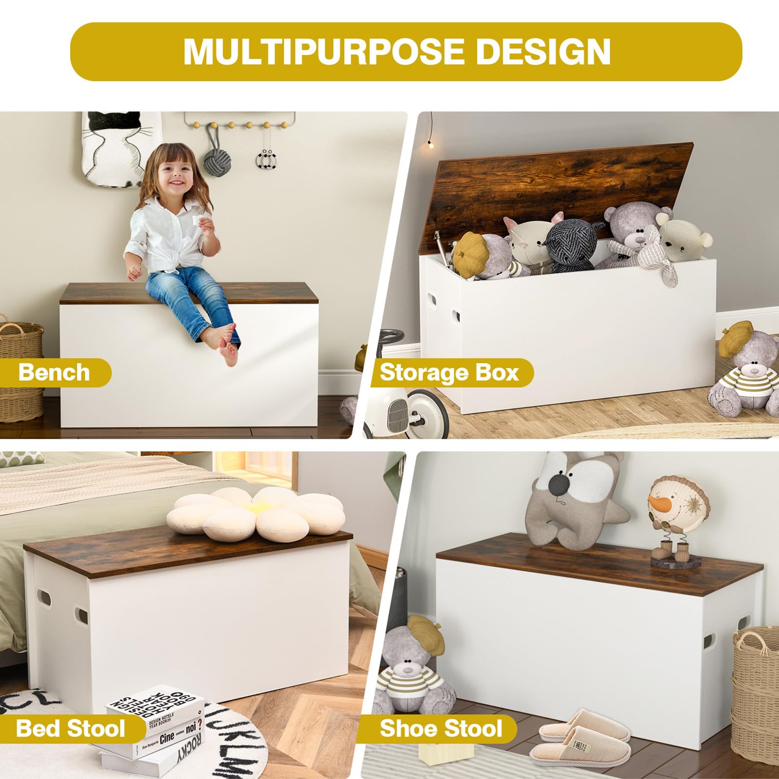Costzon Wooden Kids Toy Storage Box - 35.5