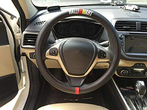 Kune RALLIART Sport Carbon Fiber Leather Steering Wheel Cover for Mitsubishi - 15'' Universal Fit - Enhances Grip & Style for Racing & Daily Driving