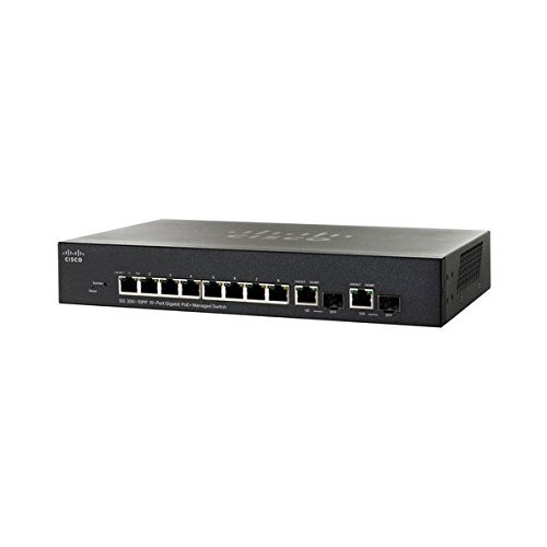 Cisco SG300-10PP-K9-NA 10-Port Gigabit PoE+ Managed Network Switch (Renewed) - Ideal for Small Business & Home Office Networking