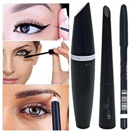 Waterproof Eyeliner, Mascara, Eyebrow Pencil & Kajal Set - 4 Piece Black Eye Makeup Kit for Long-Lasting Beauty | Perfect for Daily Use, Parties & Special Occasions