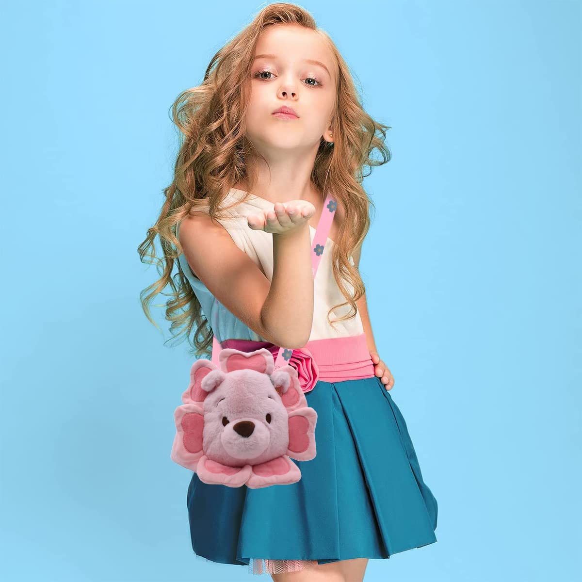APDDHJ Kawaii Pink Flower Bear Plush Shoulder Bag - Fluffy Zip Tote & Crossbody Messenger Handbag for Girls | Cute Birthday Gift for Kids, Perfect for School, Travel & Daily Use