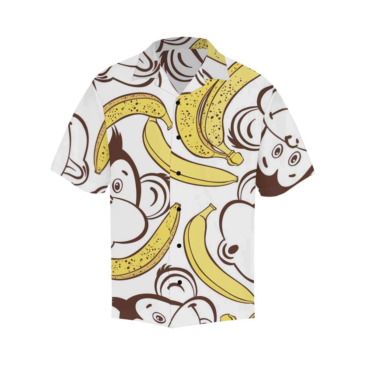 InterestPrint Men's Hawaiian Shirt - Short Sleeve Black Button V-Neck with Fun Monkey & Banana Print | Perfect for Beach Vacation, Summer Party & Tropical Theme Events