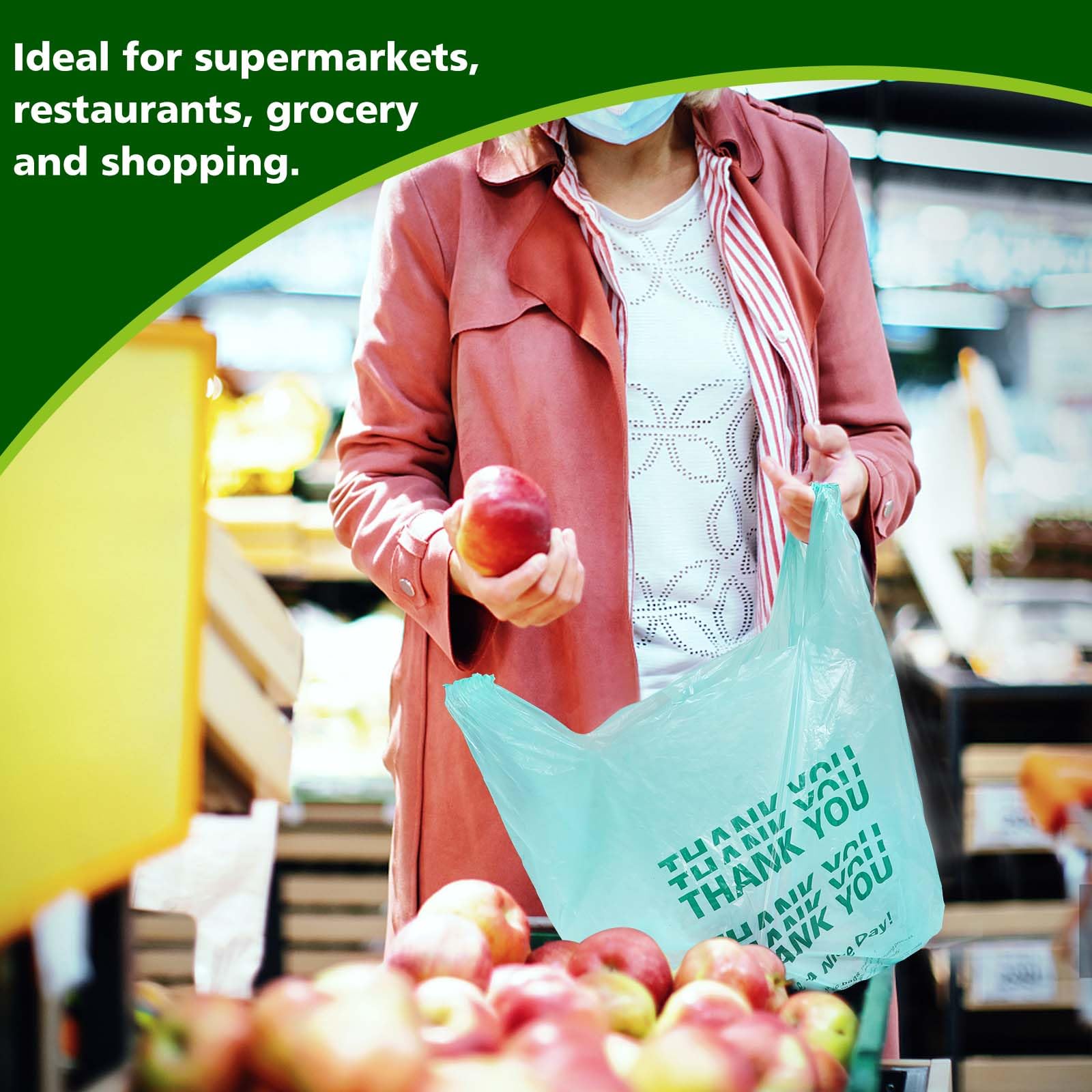 AYOTEE 350 Count Disposable Plastic Grocery Bags with Handles - Heavy Duty Shopping Bags for Supermarkets, Retail Stores & Small Businesses - Perfect for Groceries, Produce & Convenient Shopping - Ideal for Checkout Counters, Farmers Markets & Food Packaging