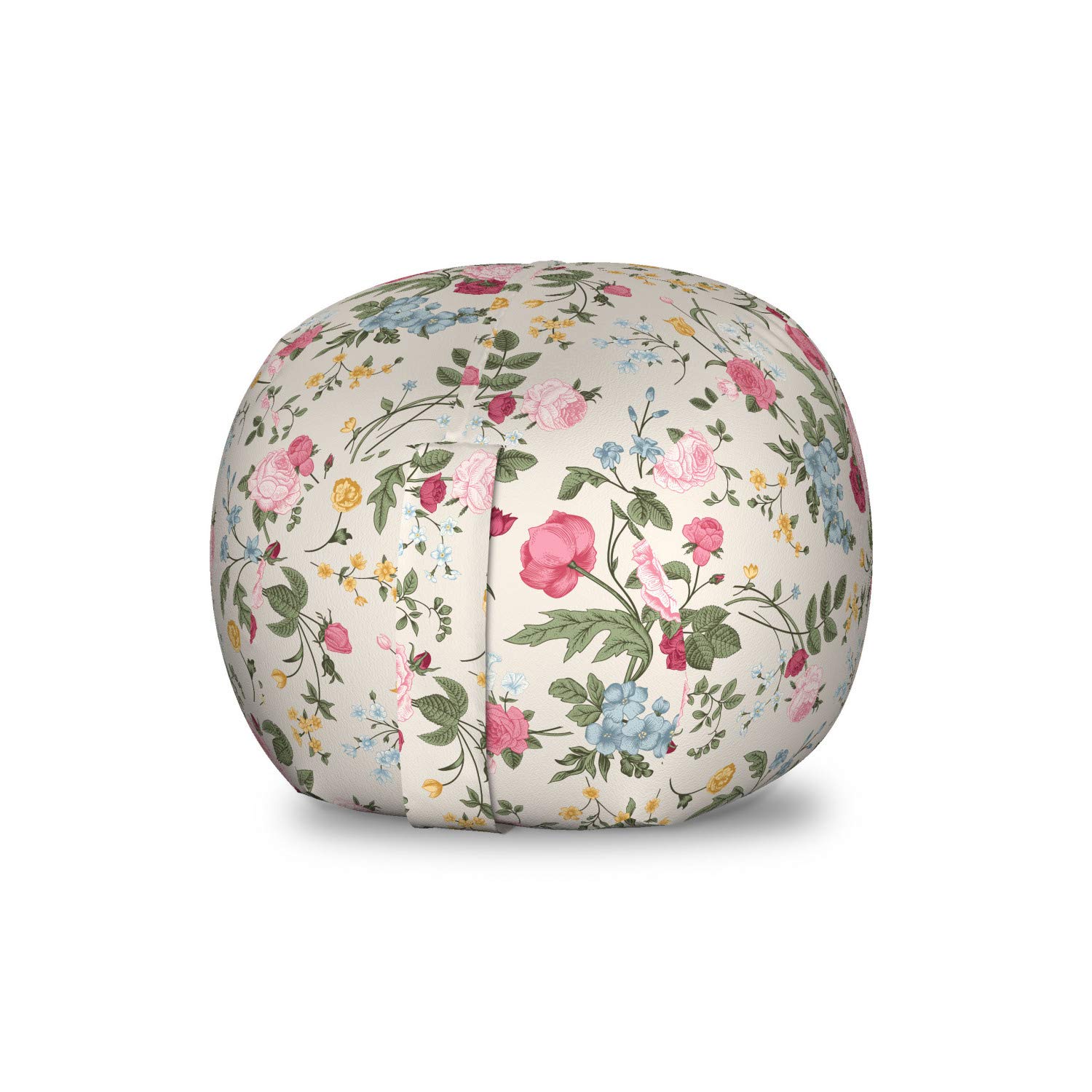 Ambesonne Vintage Botany Toy Storage Bag Chair - Victorian Style Colorful Endemic Flower Bouquets - Washable Stuffed Animal Organizer for Kids Room - Small Size Eggshell Multicolor - Perfect for Nursery Decor & Playroom Organization