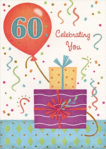 Designer Greetings Red Balloon 60th Birthday Card - Elegant 60th Birthday Gifts, Party Decorations & Streamers - Perfect for Milestone Celebrations, Retirement Parties & Anniversary Events