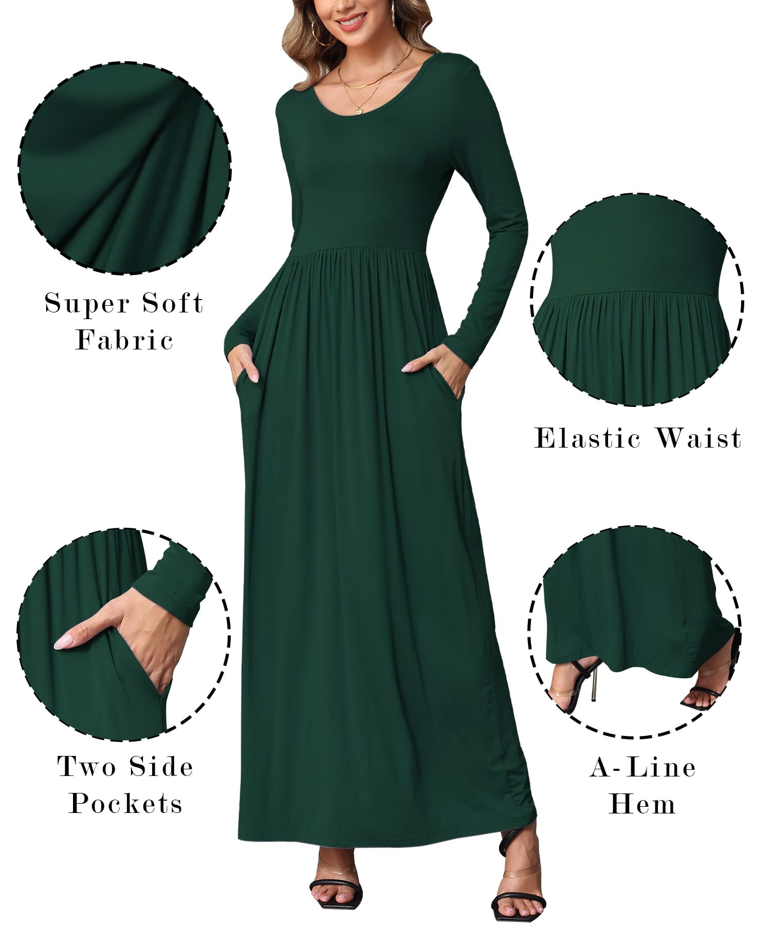 EUOVMY Women's Long Sleeve Maxi Dress - Loose Fit Casual Summer Dress with Pockets | Perfect for Beach, Vacation, and Everyday Wear