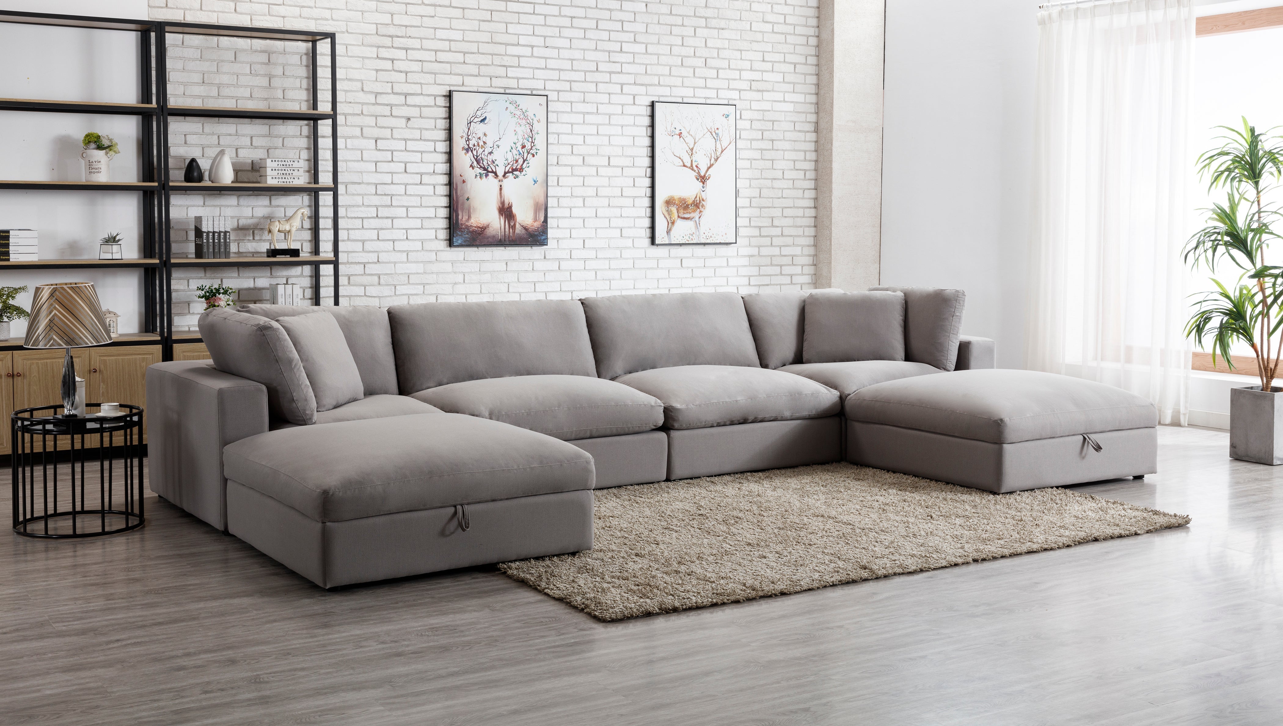 Rivas Contemporary Feather Fill 5-Piece Modular Sectional Sofa with 2 Ottomans in Graphite - Perfect for Living Room, Lounge & Family Room Comfort