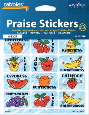 Tabbies 058205 Fruit of the Spirit Praise Stickers - Pack of 54 Christian Reward Stickers with Chart - Perfect for Sunday School, Bible Study & Kids' Religious Education