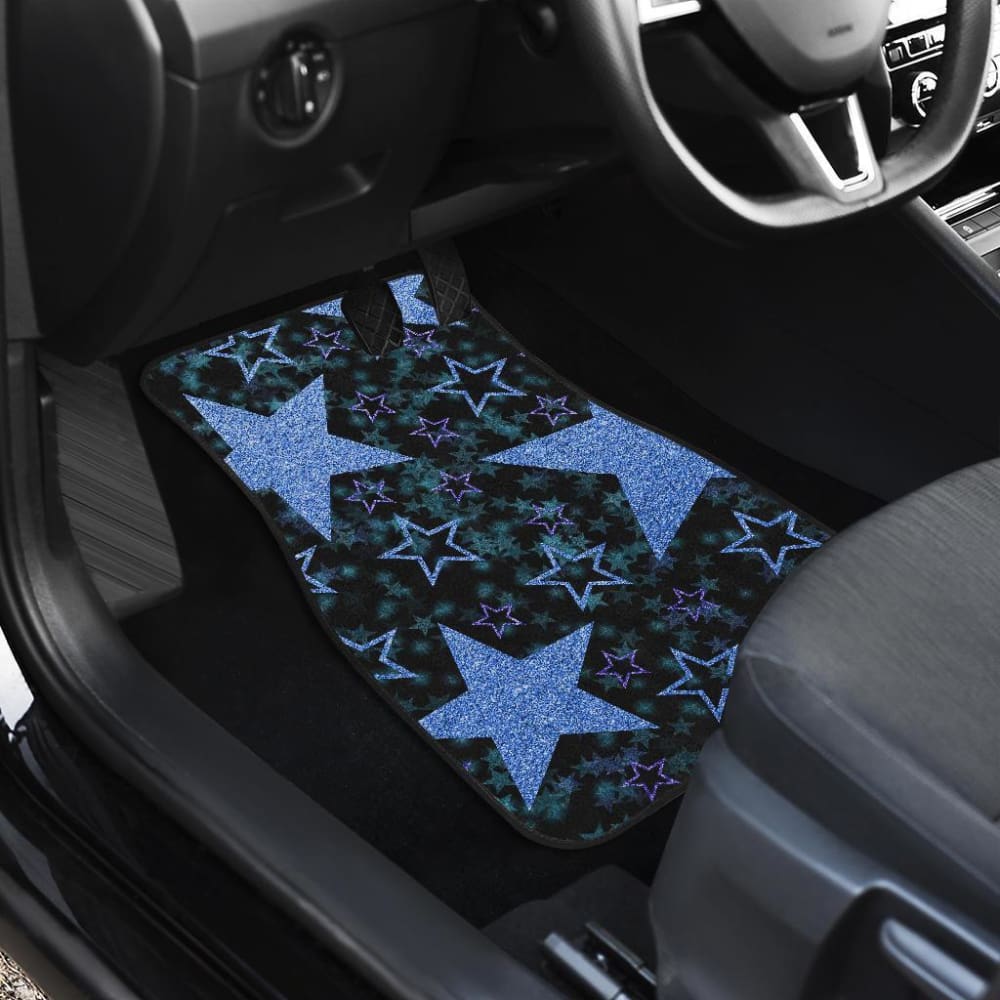 Premium Black Car Mats with Blue Stars - Front & Back Custom Fit for Cars, SUVs & Trucks - Waterproof & Durable Floor Mats for All-Weather Protection - Perfect for Daily Commute, Road Trips & Outdoor Adventures