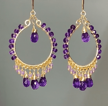 Amethyst Gold Fill Hoop Chandelier Earrings for Women | Elegant Dangle Drop Earrings | Perfect for Parties, Weddings & Evening Events