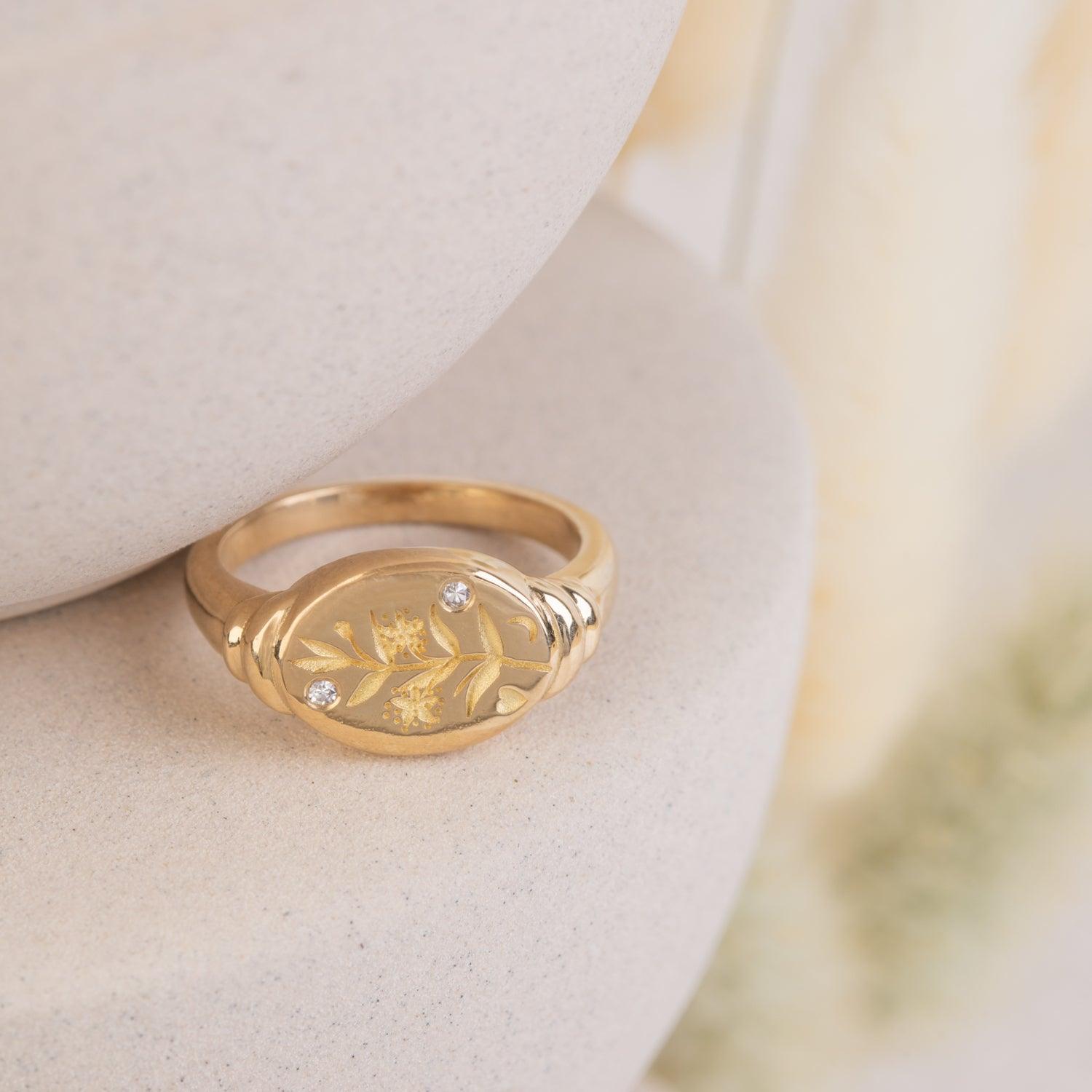 Myrtle Signet Ring - Elegant Sterling Silver Personalized Jewelry for Women - Perfect for Engagements, Weddings & Everyday Wear