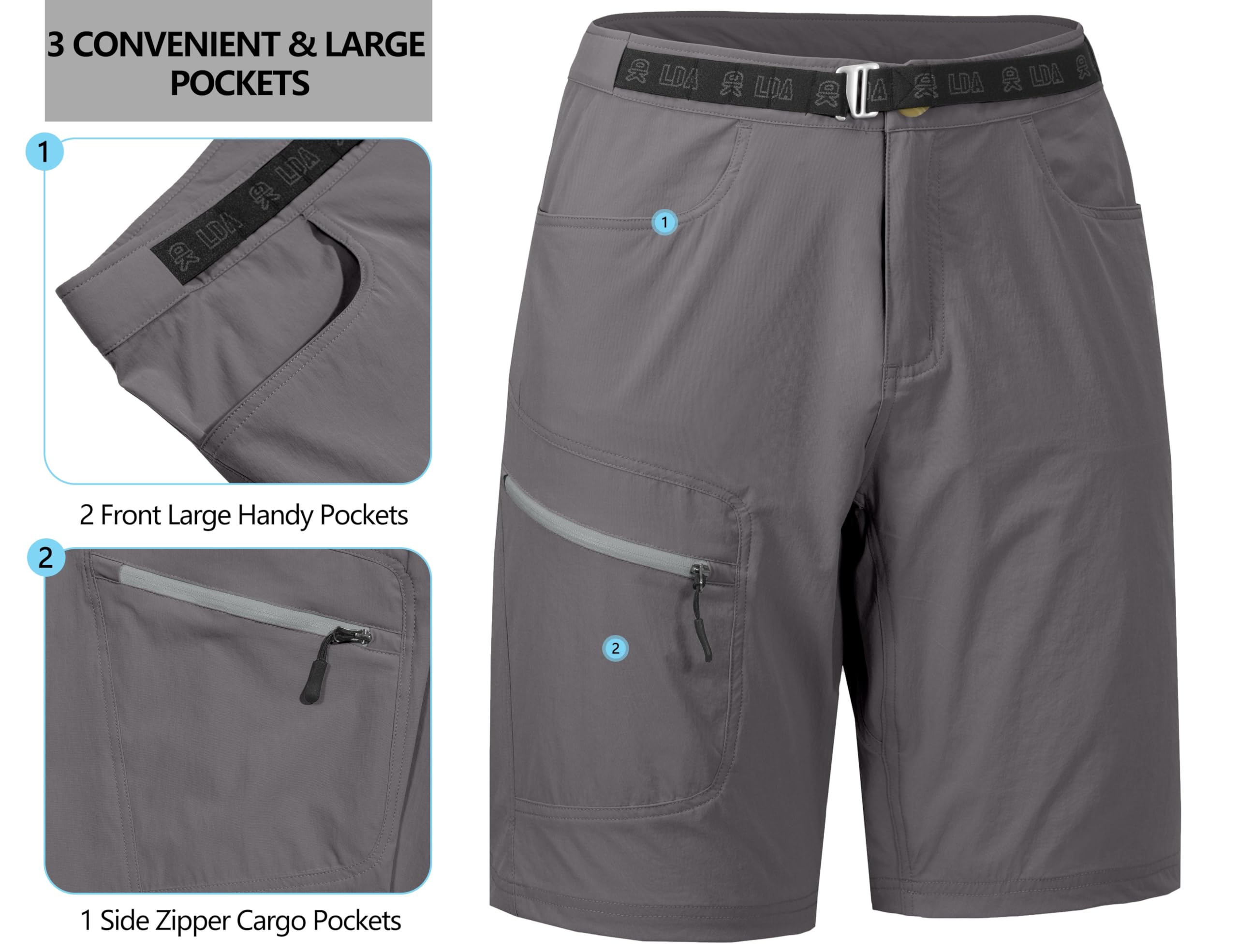 Little Donkey Andy Men's Hiking Cargo Shorts with Belt - Lightweight Quick-Dry Bermuda Shorts for Outdoor Adventures & Travel