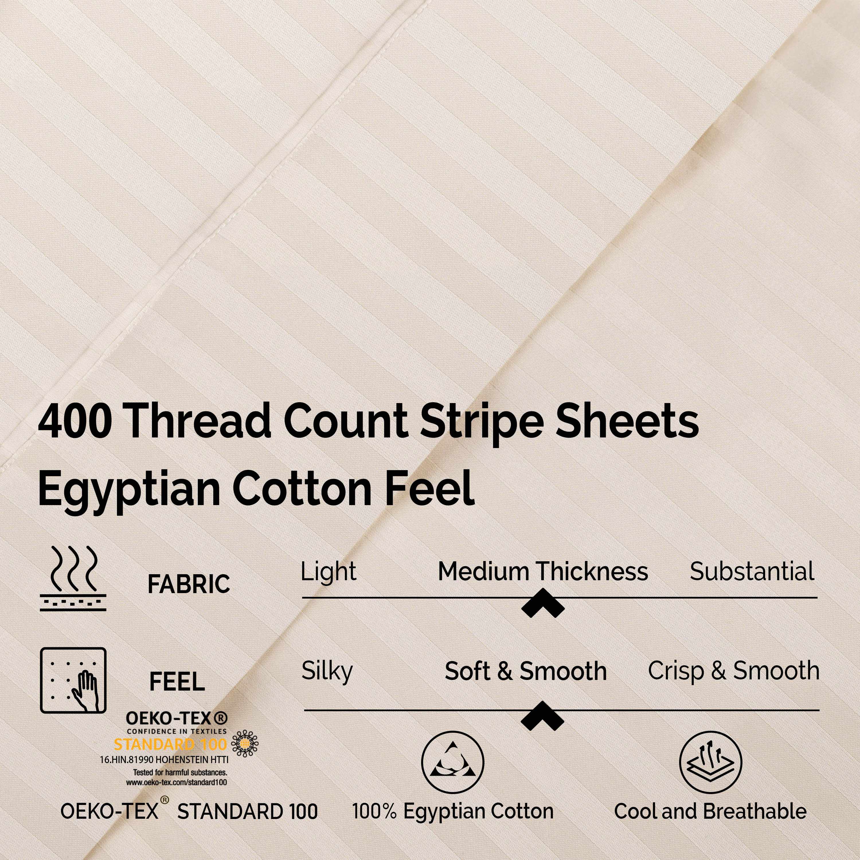 Premium 400 Thread Count Egyptian Cotton Sheet Set - Deep Pocket, Striped Design for Ultimate Comfort - Perfect for Master Bedrooms & Guest Rooms