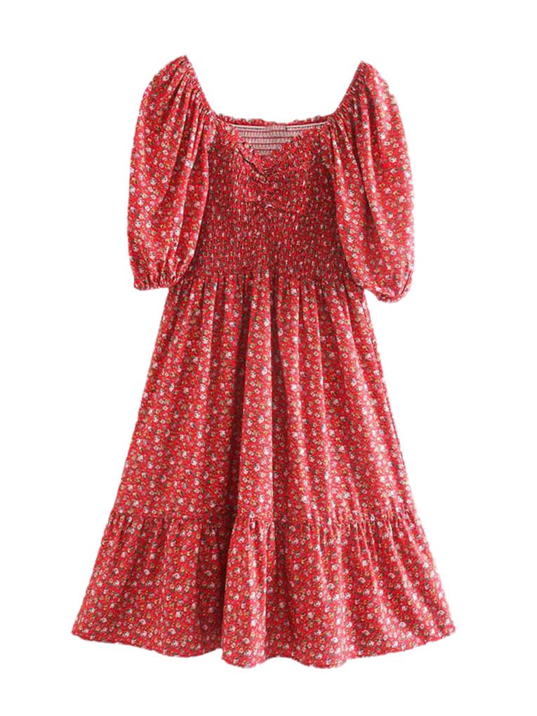 Women's Summer Floral Printed Short-Sleeve Boho Dress - Casual Beachwear, Vacation Outfit & Outdoor Party Dress