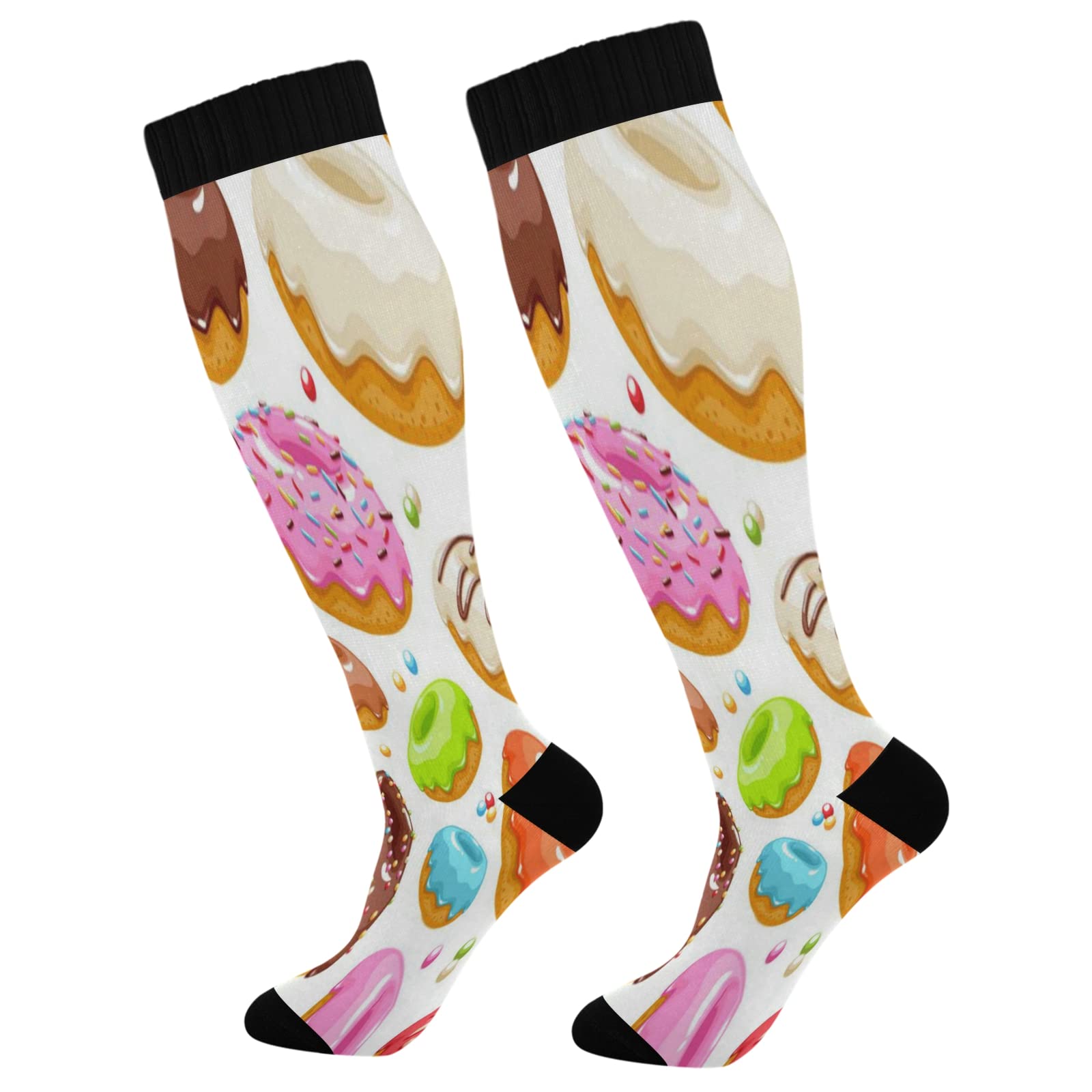Nander Donuts 20-30mmHg Compression Socks for Women & Men - Athletic Running, Sports, Travel Knee High Stockings - Improve Circulation & Reduce Swelling for Workouts, Long Flights & Daily Wear