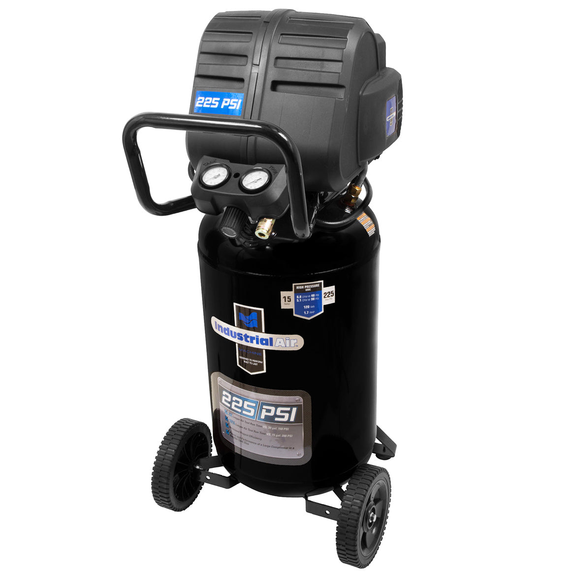 Industrial Air C151I 120V 15-Gallon 225 PSI Vertical Air Compressor - Powerful & Quiet for Home Garage, Workshop & DIY Projects
