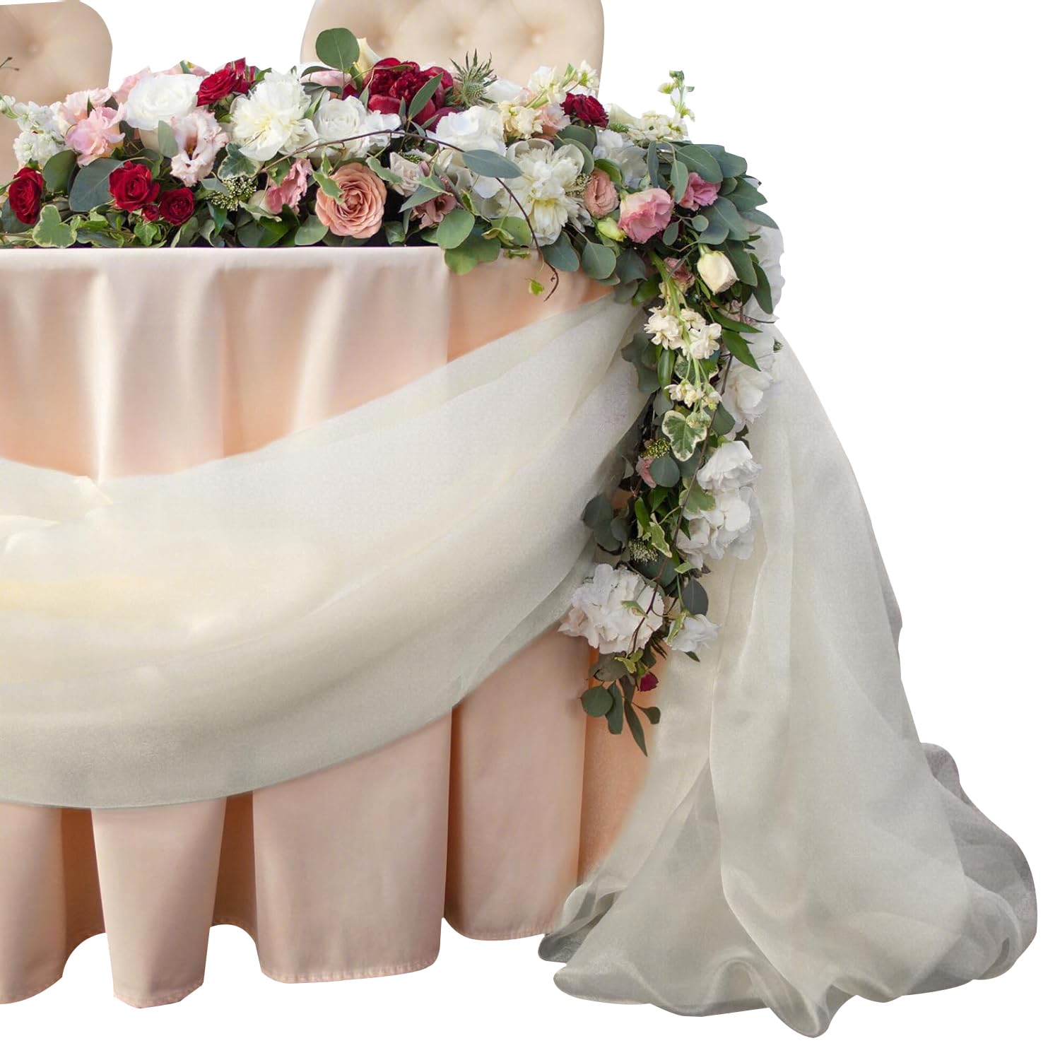 32ft Ivory Organza Table Runner - Sheer Scarf Swags & Gauze Valance for Rustic Wedding Arch Drapes, Bridal Shower & Party Decorations | Perfect for Wedding Aisle, Banquet Hall & Home Decor