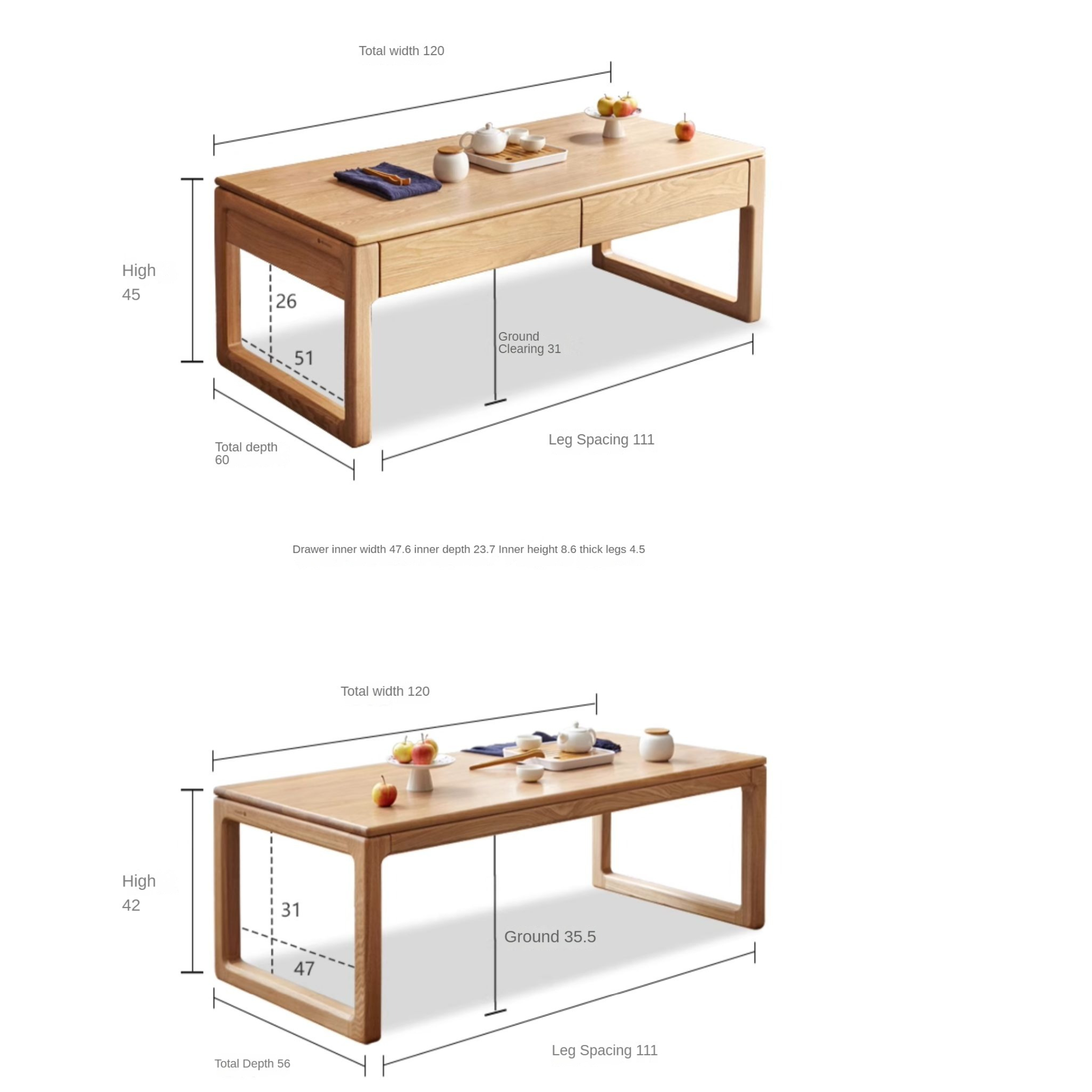 Premium Solid Oak and Ash Wood Tea Table - Handcrafted Rustic Coffee Table for Living Room, Lounge, or Patio - Perfect for Tea Time, Reading, and Relaxation