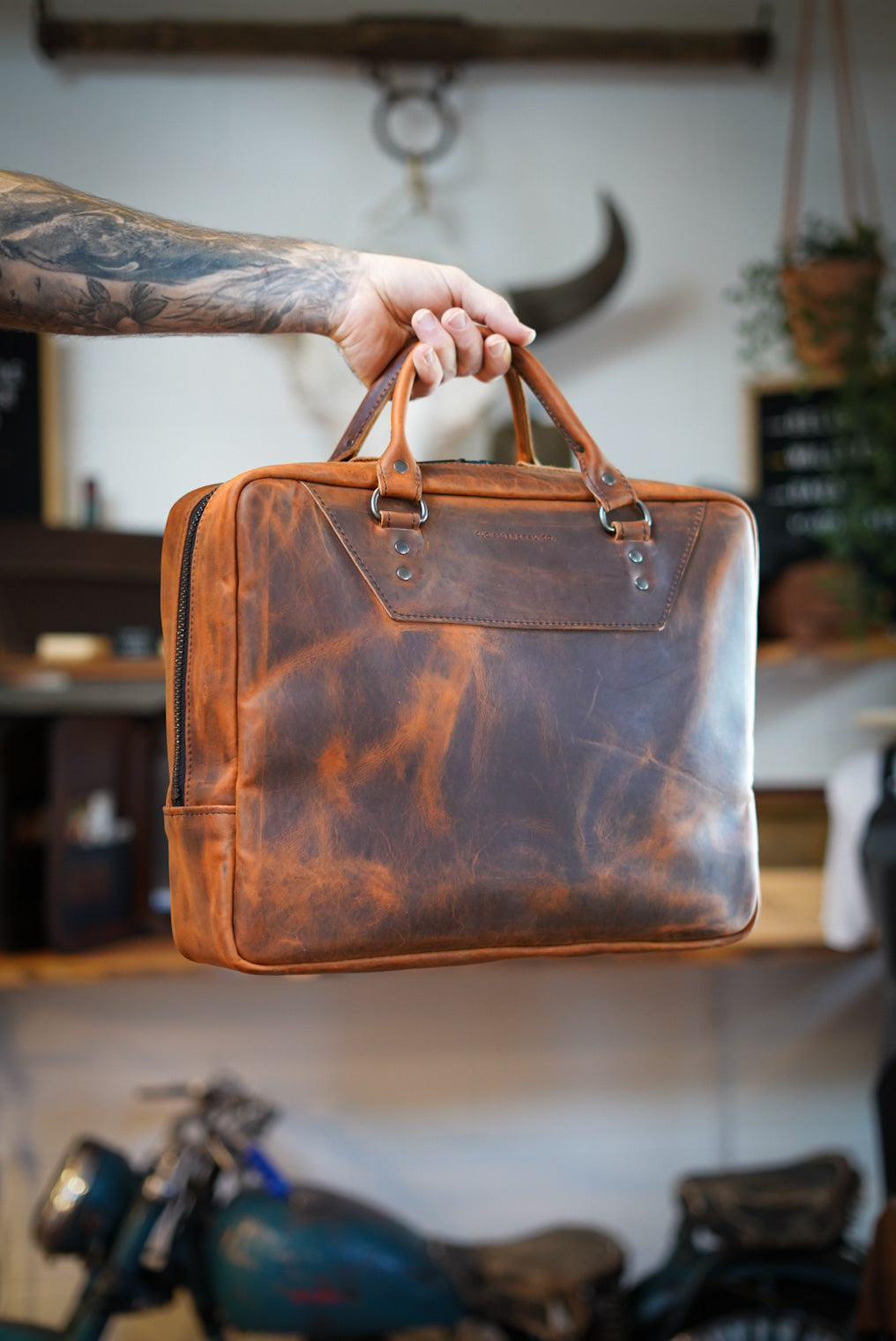 Premium Business Briefcase for Professionals - Hillbilly Copper Leather Laptop Bag - Ideal for Office, Meetings, and Business Travel