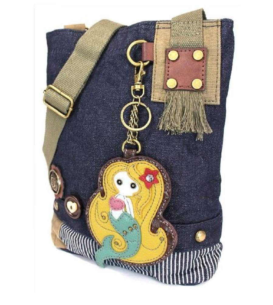 Chala Mermaid Patch Crossbody Bag for Women - Stylish Denim Shoulder Purse with Unique Mermaid Design, Perfect for Casual Outings, Beach Trips and Everyday Use