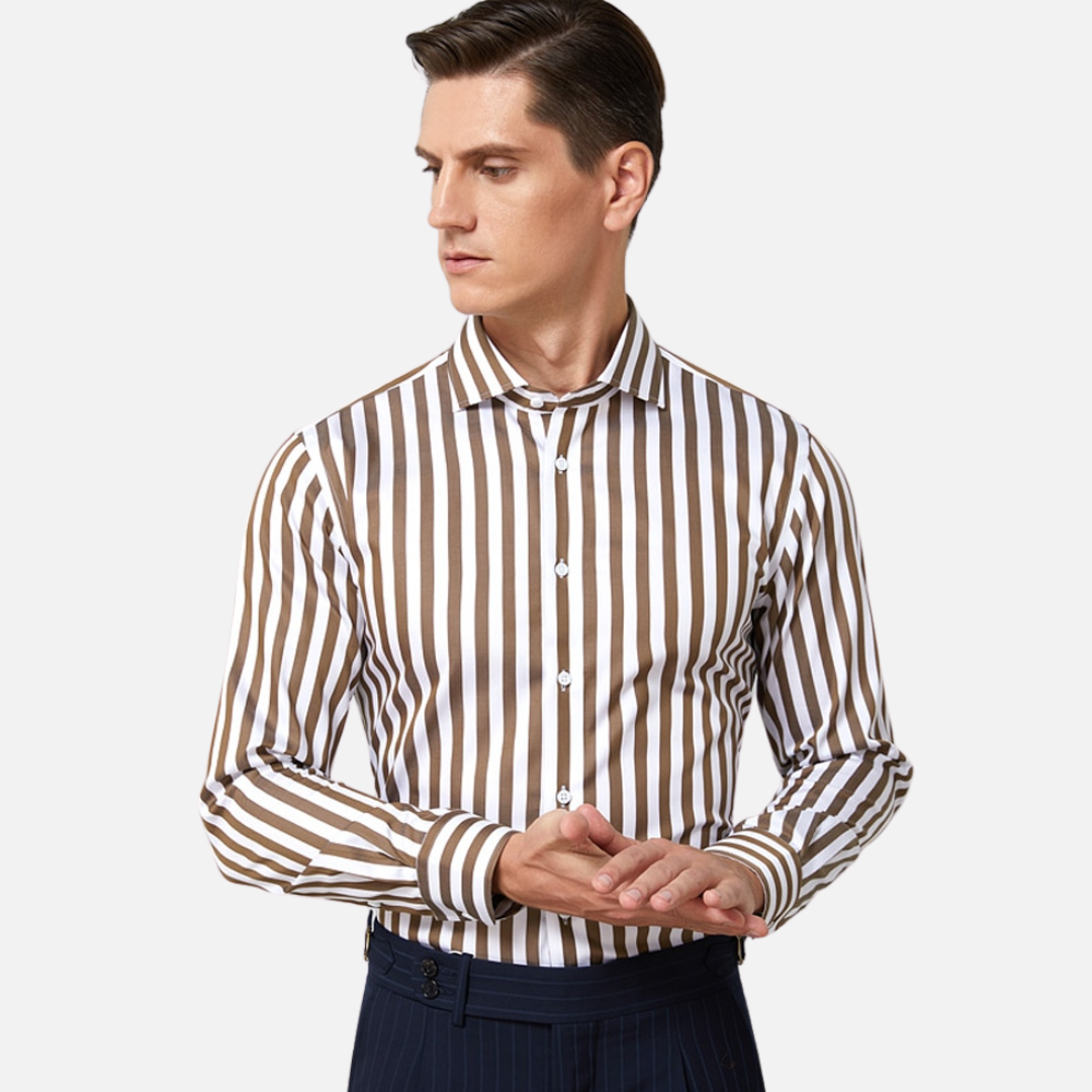 AntoniosClothing Professional Striped Long Sleeve Dress Shirt for Men - Perfect for Office Wear, Business Meetings & Formal Occasions