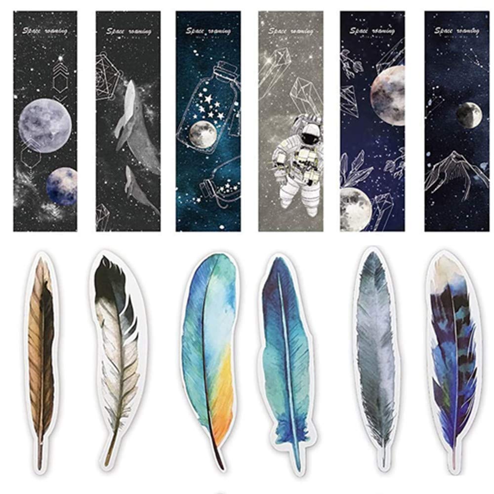 Space & Feather Bookmarks for Women Men - 30pcs Office School Supplies for Reading Gifts