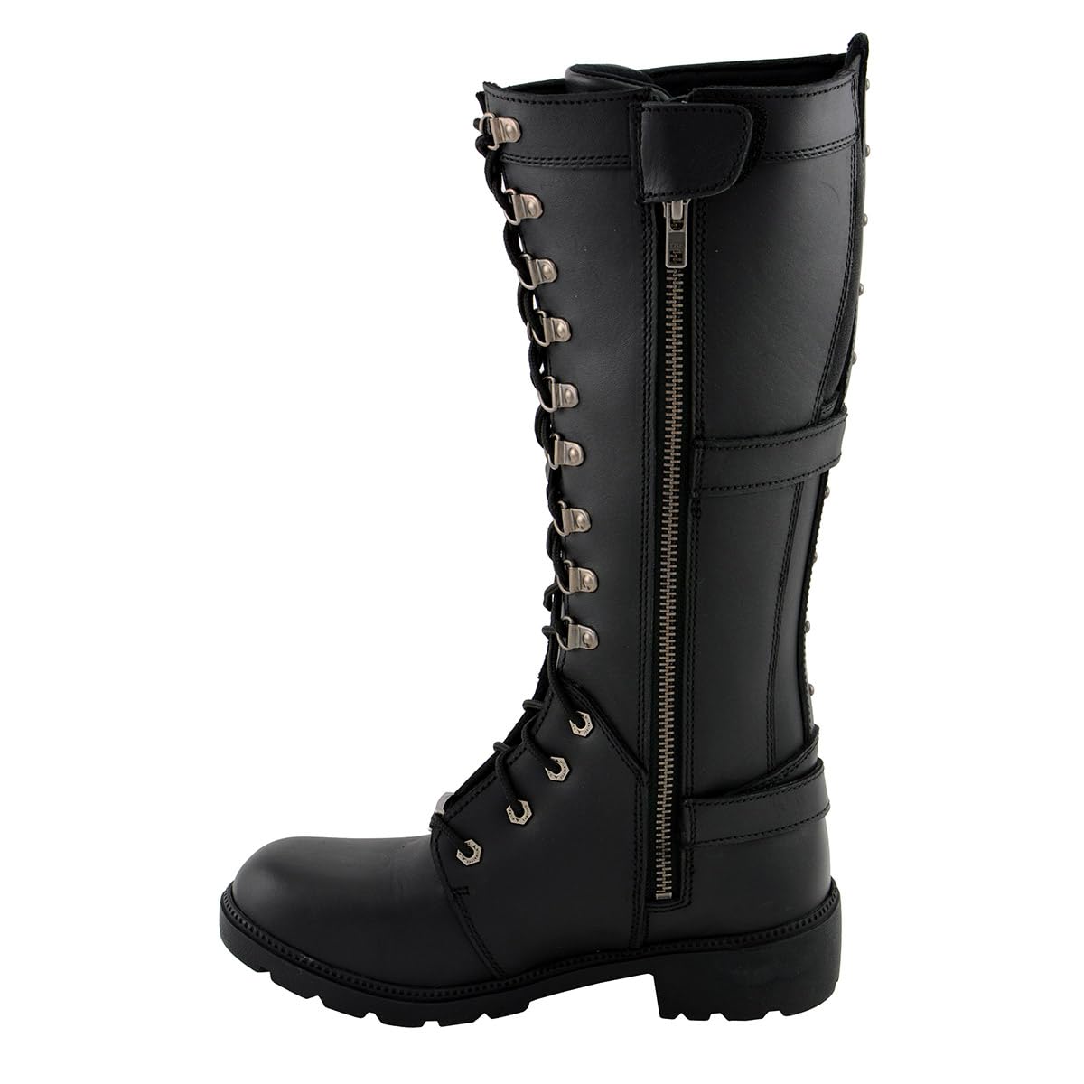 Milwaukee Leather MBL9380 Women's Black 'Jane' 15-Inch Leather Combat Motorcycle Boots - Stylish & Durable Riding Boots for Bikers, Perfect for Harley Davidson & Cruiser Motorcycles
