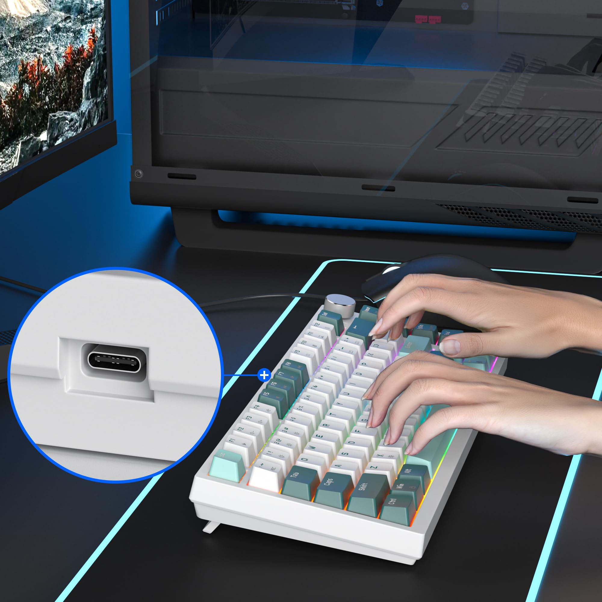 SbocKeeb 75% Gasket-Mounted Mechanical Keyboard - 82-Key Compact Wired RGB Gaming Keyboard with Hot-Swap Sockets & Sound Dampening Foam for Mac/Windows (Green Forest) - Perfect for Typing, Gaming & Office Work