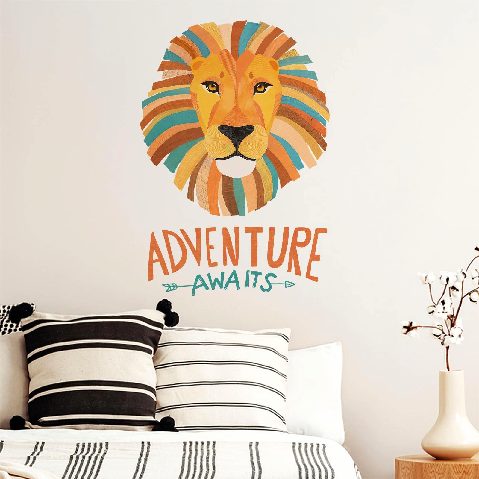 Yovkky Lion Adventure Kids Room Wall Decals - Safari Animal Nursery Stickers, Boho Playroom Decor for Boys & Girls - Neutral Bohemian Teens Bedroom & Classroom Wall Art - Perfect for Nursery, Playroom, and Home School Decorations