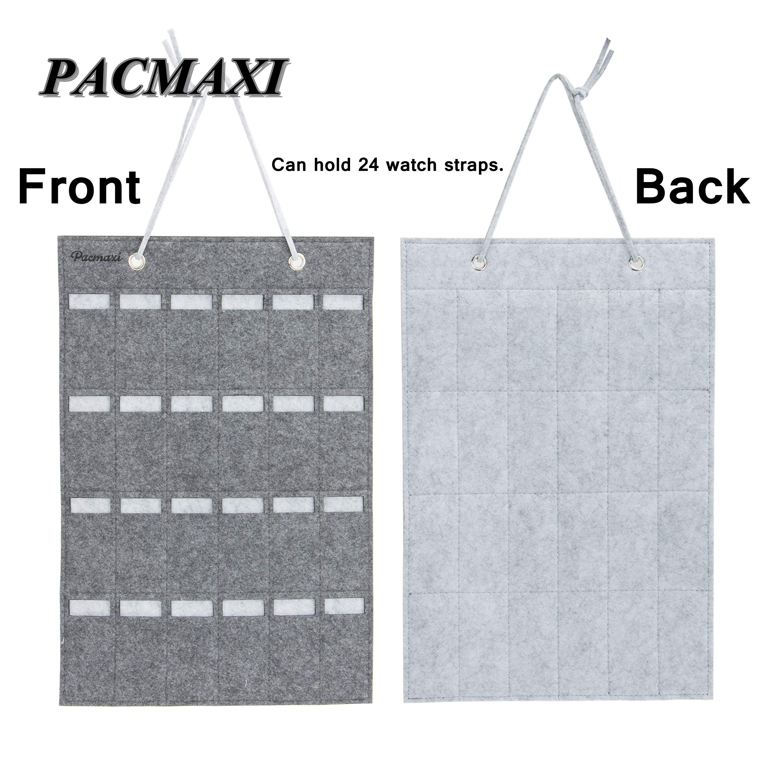 PACMAXI Expandable Watch Band Hanging Storage Organizer - Holds 24 Watches, Fits Most Watch Band Sizes - Grey Watch Display Roll for Watch Straps & Accessories - Perfect for Home, Retail Store & Travel Watch Organization
