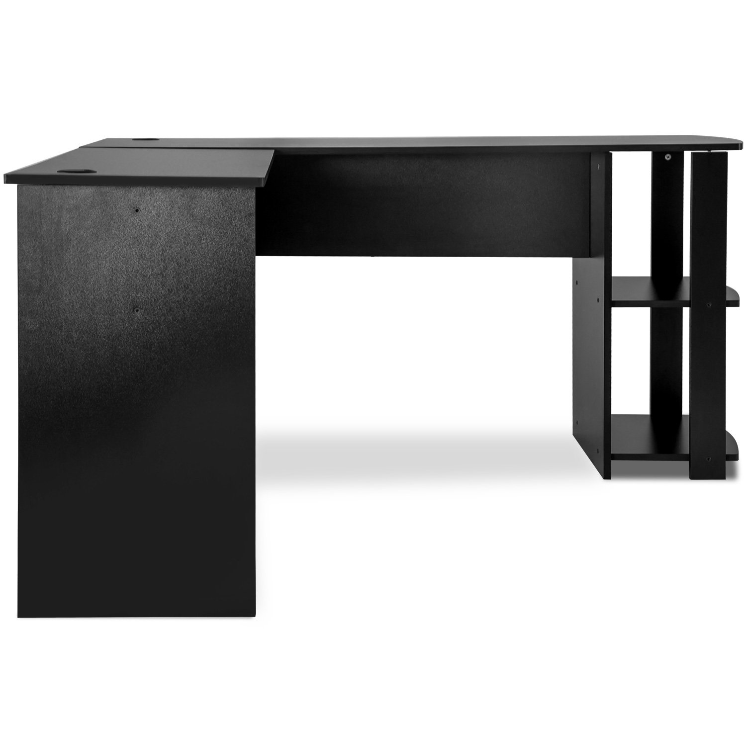 L-Shaped Corner Computer Desk with Storage Shelf - Wooden Office Desk for Home & Workspace, Black | Perfect for Small Spaces, Gaming, Writing & Studying