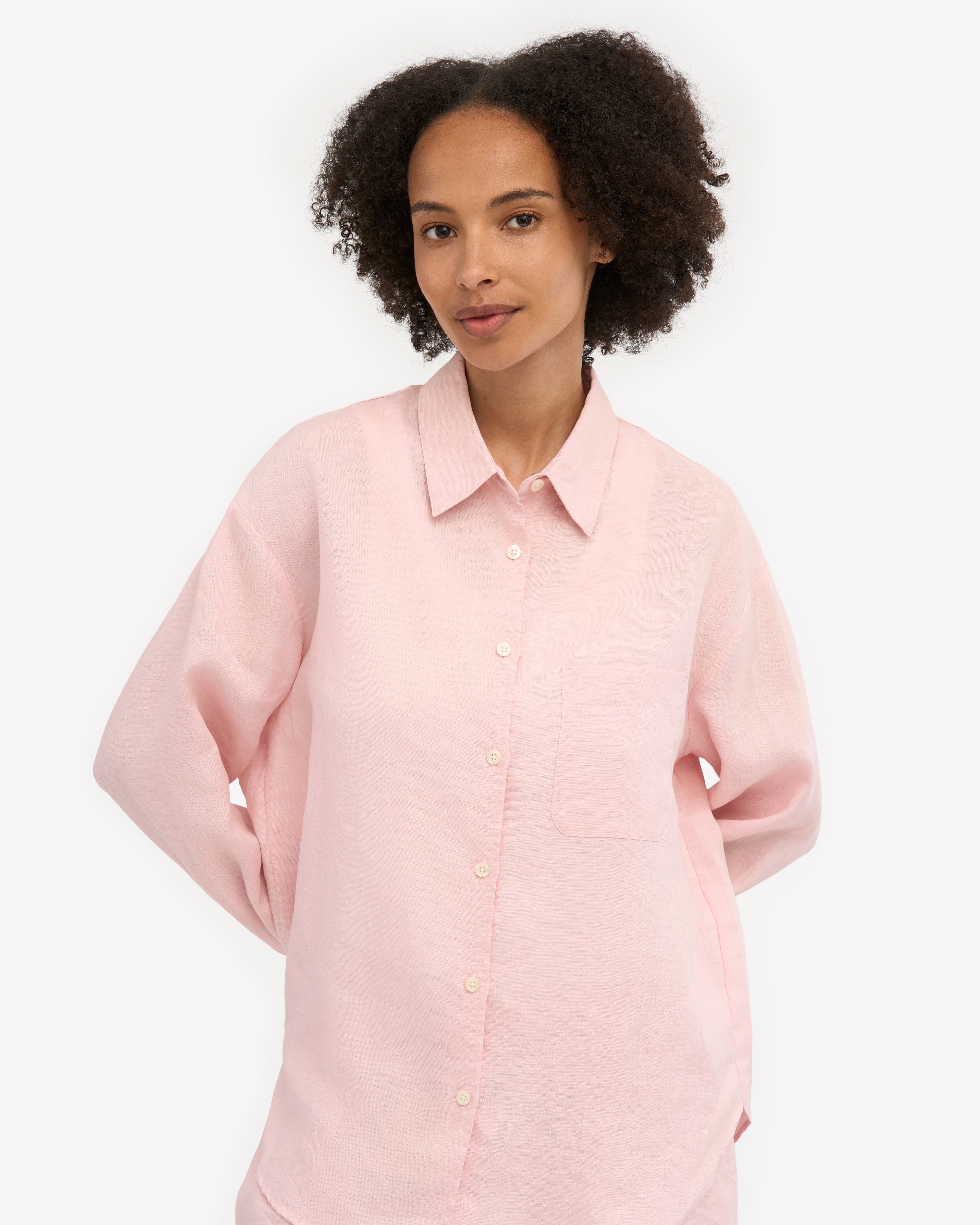Linen Oversized Shirt for Women - Faded Pink Casual Long Sleeve Button Down Top - Perfect for Beach Cover Up, Summer Outfits & Boho Style Fashion