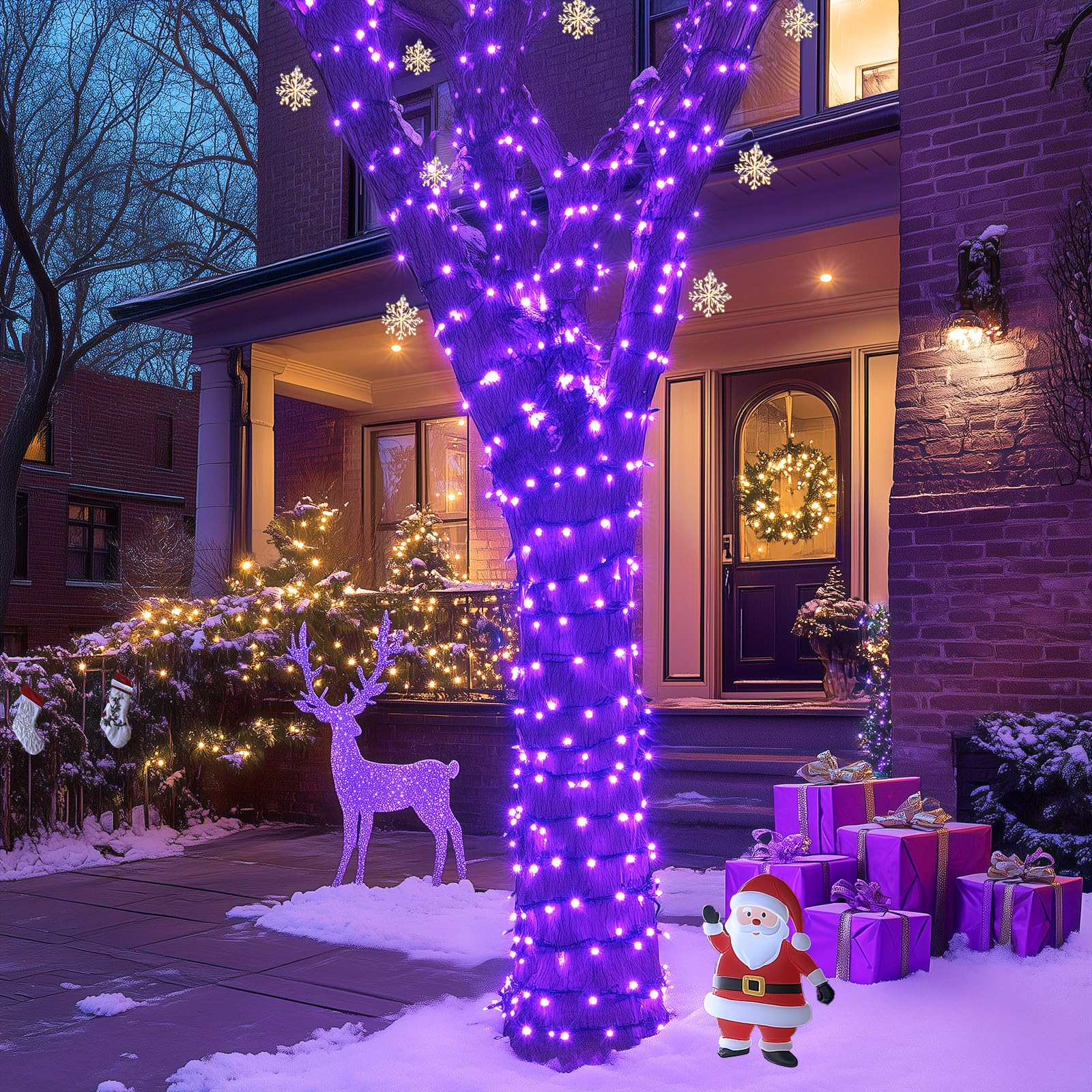 JMEXSUSS 2 Pack 100 LED Purple Solar Christmas Lights - 33ft Waterproof Outdoor String Lights with 8 Lighting Modes for Holiday Tree, Garden, Party & Patio Decoration