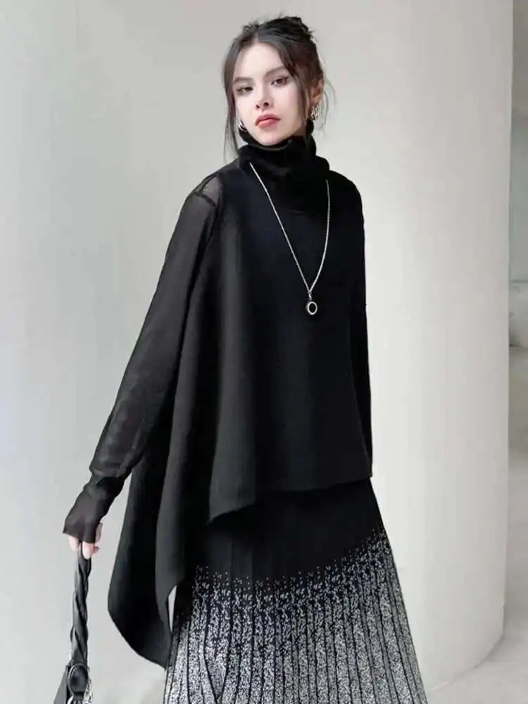 Black Chunky Knit Turtleneck Sleeveless Sweater for Women - Oversized Pullover for Spring & Fall 2025 (Style 1DH6998) | Perfect for Layering, Office Wear & Casual Outfits
