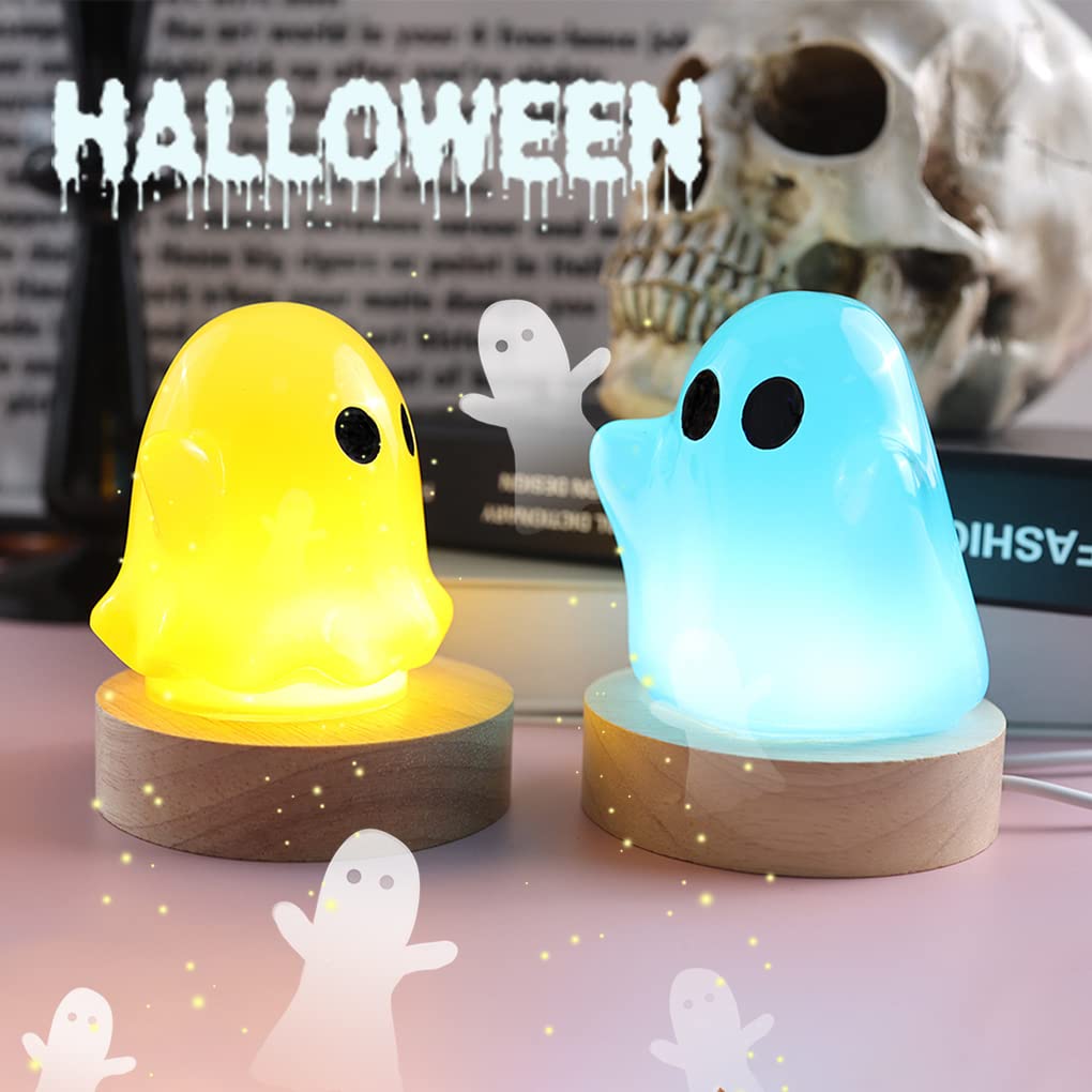 FineInno 2-Piece Halloween Ghost Resin Molds Set - LED Night Light Epoxy Casting Silicone Molds with Wooden Base for DIY Home Decor, Party & Holiday Decoration - Perfect for Halloween, Christmas & Gift Giving