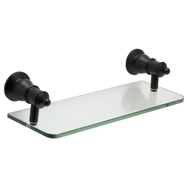 Fienza 81007B Lillian Glass Shelf - Matte Black Bathroom Shelf for Shower, Kitchen, or Living Room Storage
